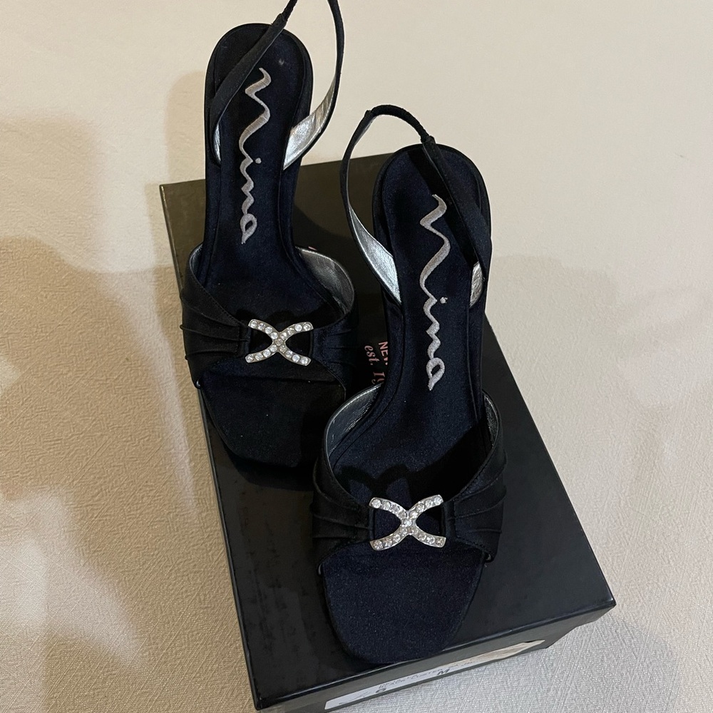Nina Black Strappy Heels with Elegant Cross Detail